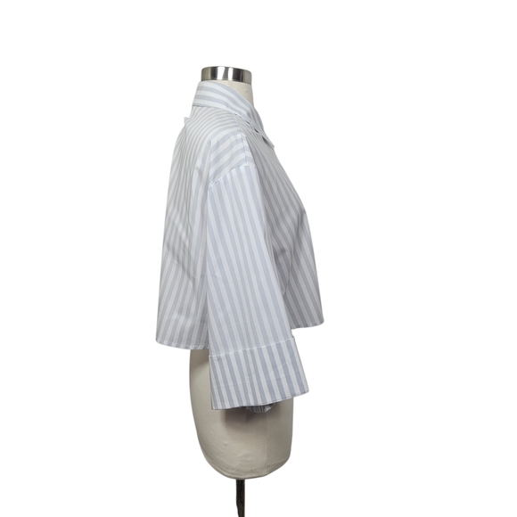 BCBGMAXAZRIA Gray White Striped Boxy Button Up Shirt XS Minimalist - Picture 4 of 10